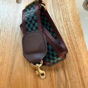 SOLD OUT Clare v chocolate/evergreen checker adjustable crossbody strap NWT